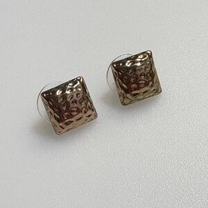 MCM Hammered Gold Tone Puff Square Shape Stud Earrings